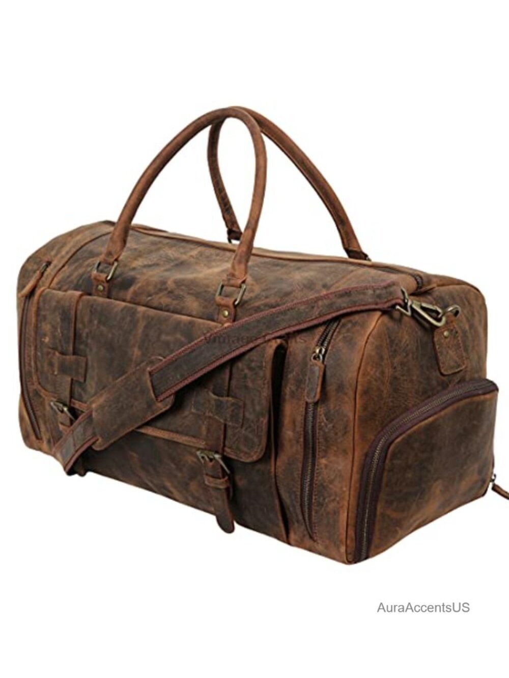 22 Inch Genuine Leather Full Grain Duffel Bag Overnight Travel Gym Carryon